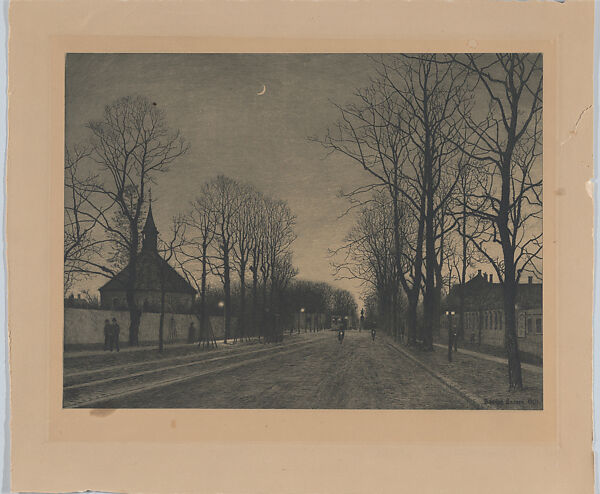 Street scene at dusk, Adolph Larsen (Danish, Copenhagen 1856–1942 Svejbæk), Etching 