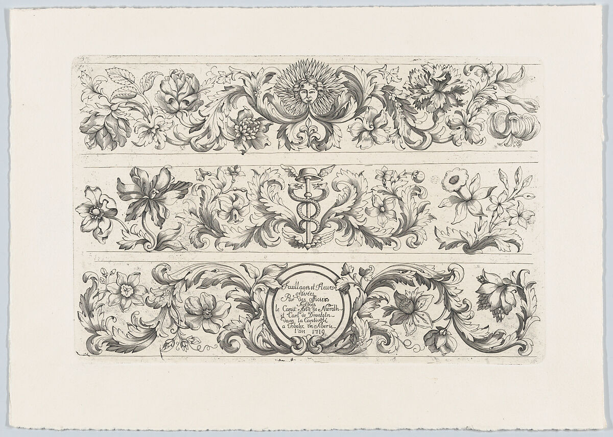 Foliage and flowers (Feuillages et Fleurs), Carl Ludvig von Drenteln (Swedish, Narva 1692–1751 or 1753), Engraving 