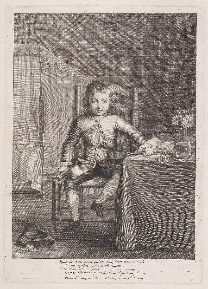 Boy Sitting on a Chair Holding a Shuttlecock, Possibly after Jean Siméon Chardin (French, Paris 1699–1779 Paris), Etching 