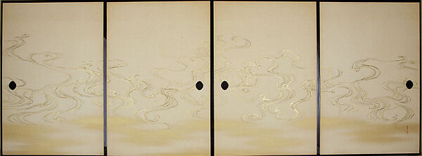Bamboo Grass and Waves, Kamisaka Sekka (Japanese, 1866–1942), Set of four sliding-door panels (fusuma); ink and gold on paper, Japan 