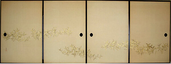 Bamboo Grass and Waves, Kamisaka Sekka (Japanese, 1866–1942), Set of four sliding-door panels (fusuma); ink and gold on paper, Japan
