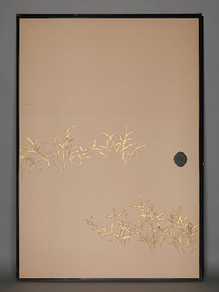 Bamboo Grass and Waves, Kamisaka Sekka (Japanese, 1866–1942), Set of four sliding-door panels (fusuma); ink and gold on paper, Japan