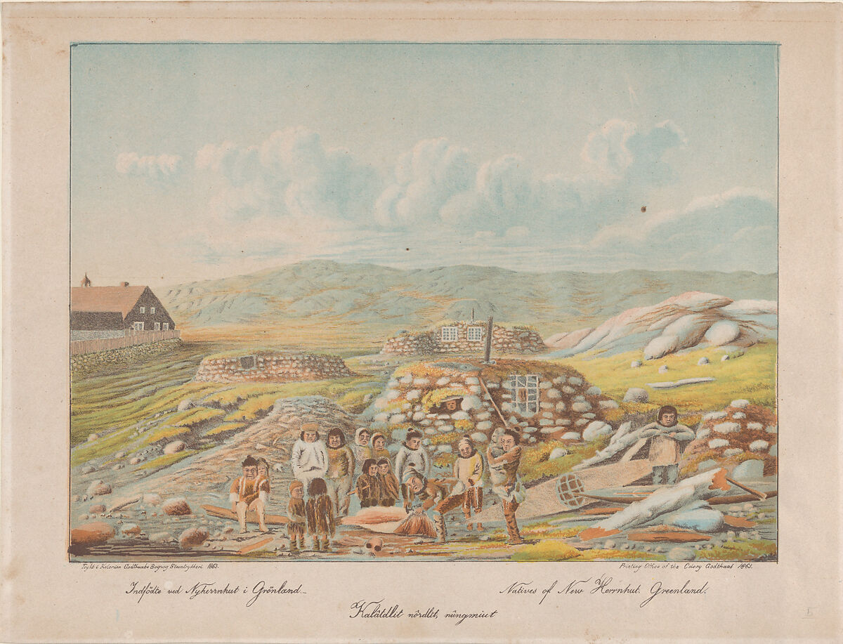 Natives of New Herrnhut, Greenland, Lars Møller (Greenlandic-Inuit, 1842–1926), Color lithograph 