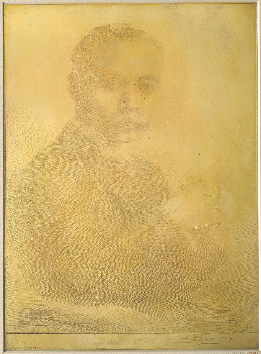 Portrait of Edward D. Adams, Alphonse Legros (French, Dijon 1837–1911 Watford, Hertfordshire), Copper plate, gilded 