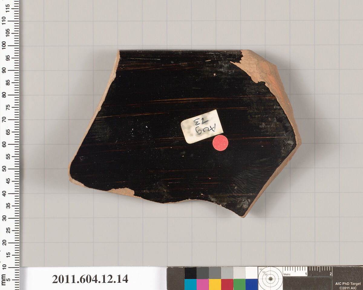 Terracotta rim fragment of a skyphos (deep drinking cup), Terracotta, Greek, South Italian, Apulian