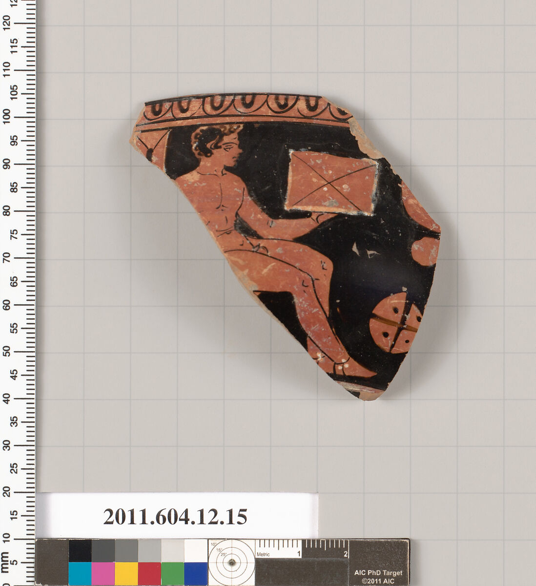 Terracotta rim fragment of a skyphos (deep drinking cup), Terracotta, Greek, South Italian, Apulian 