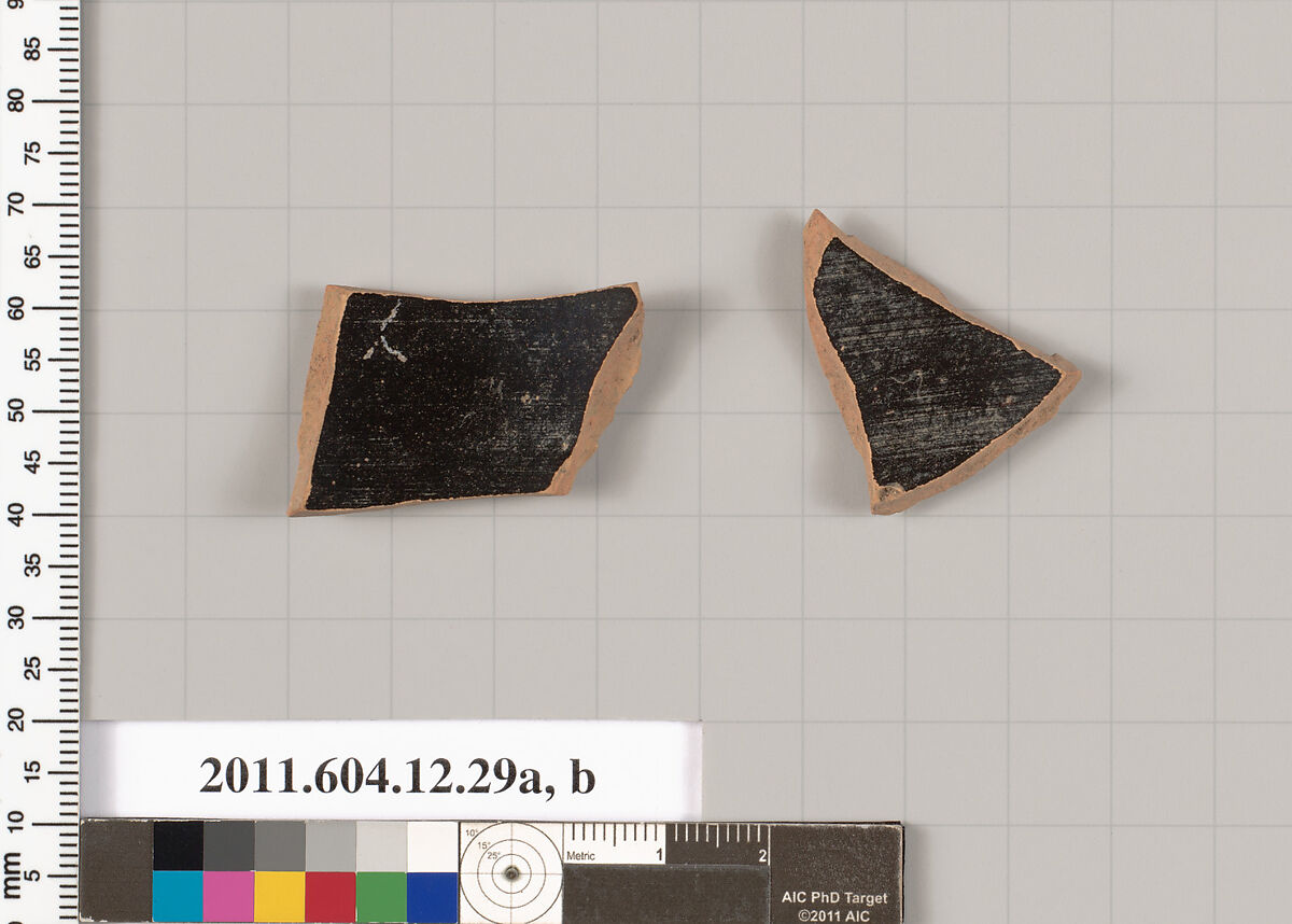 Terracotta fragments of an open shape (deep drinking cup), Terracotta, Greek, South Italian, Gnathian