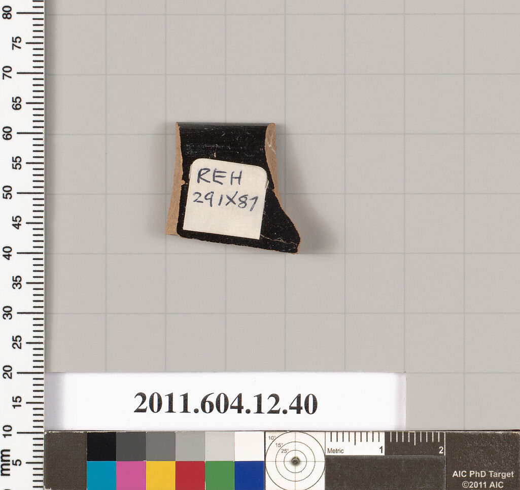 Terracotta rim fragment of a kylix (drinking cup), Terracotta, Greek, South Italian, Lucanian?