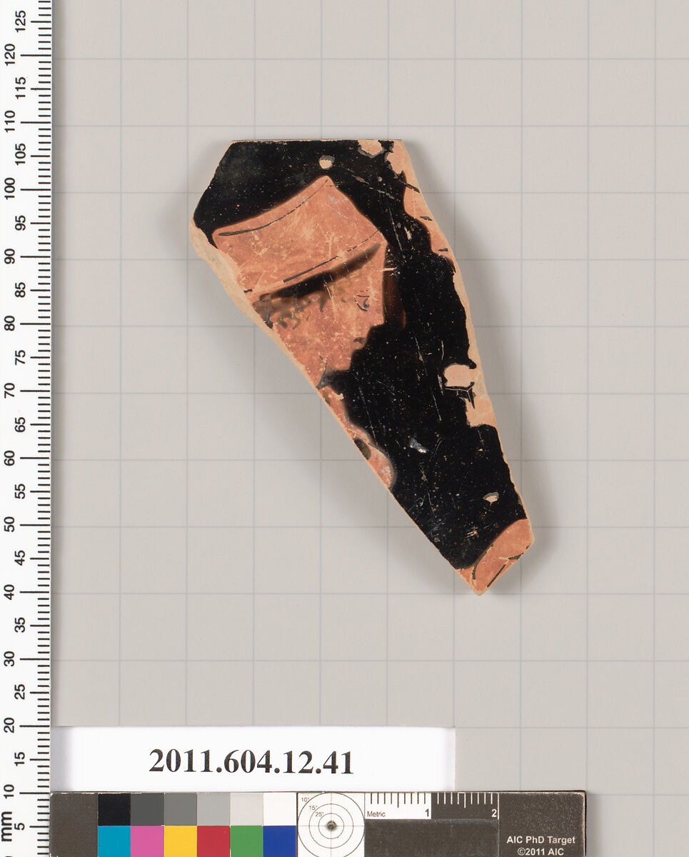 Terracotta rim fragment of a skyphos (deep drinking cup), Terracotta, Greek, South Italian, Lucanian 