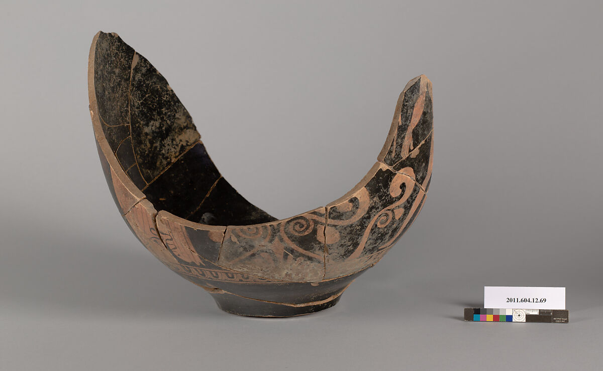 Terracotta fragment of a bell-krater (deep bowl), Terracotta, Greek, South Italian, Apulian