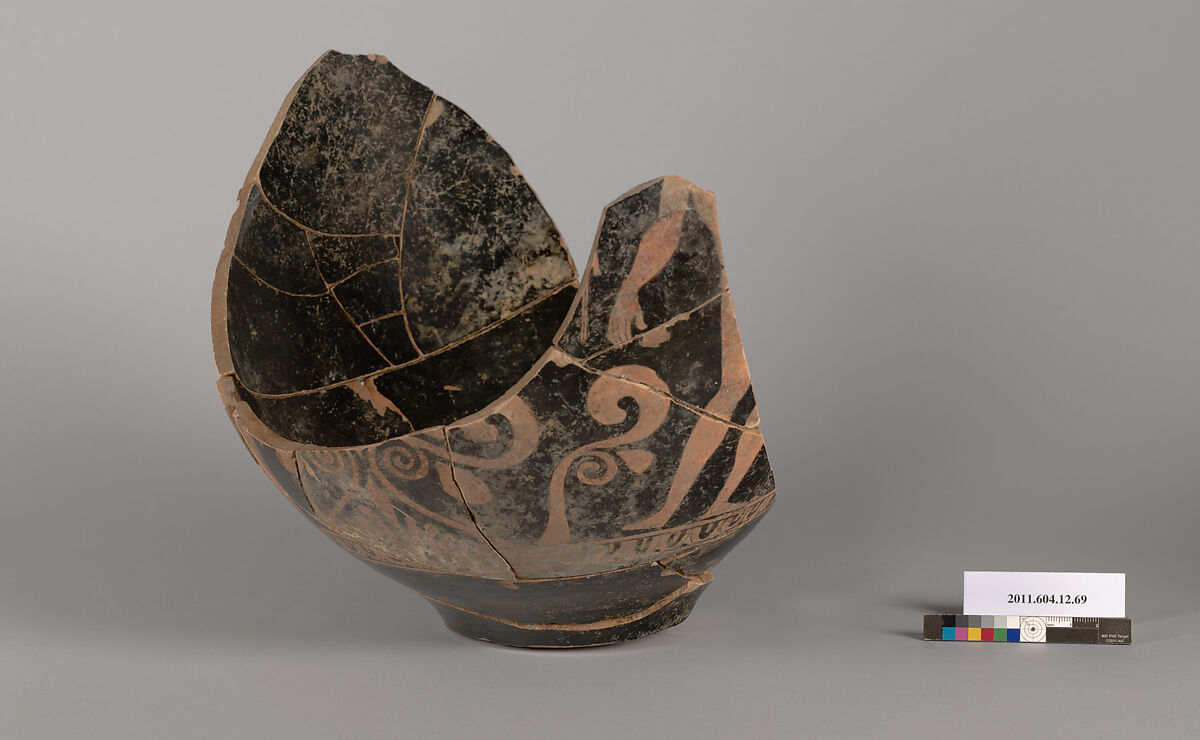Terracotta fragment of a bell-krater (deep bowl), Terracotta, Greek, South Italian, Apulian