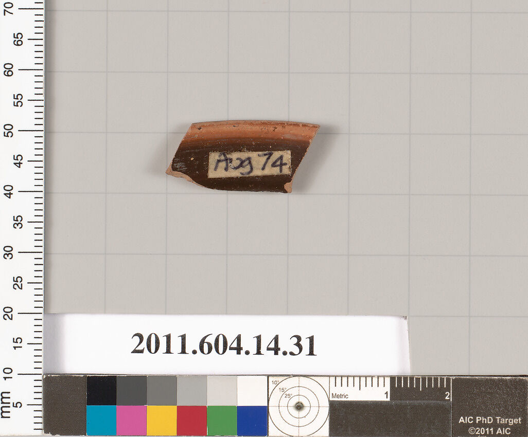 Terracotta fragment of a rim fragment of a kylix (drinking cup), Terracotta, Unknown fabric