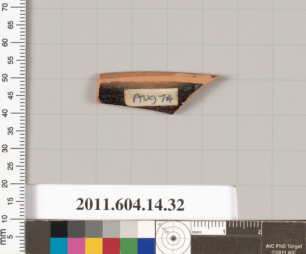 Terracotta fragment of a rim fragment of a kylix (drinking cup), Terracotta, Unknown fabric