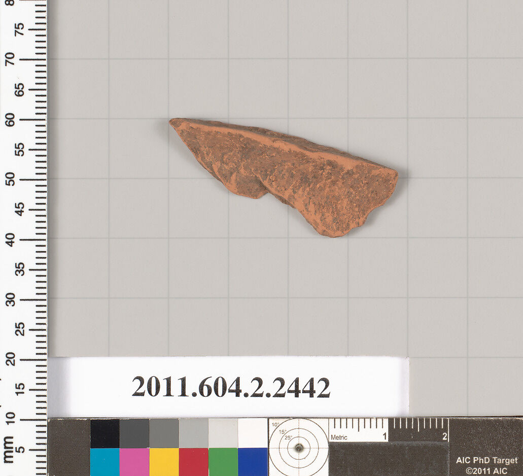 Terracotta fragment of an undetermined shape, Terracotta, Greek, Attic