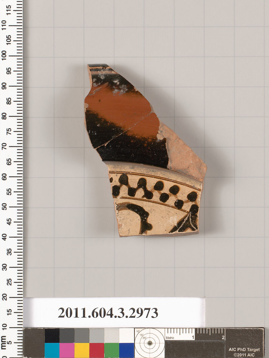 Terracotta fragment of a plate, Terracotta, Greek, Attic 