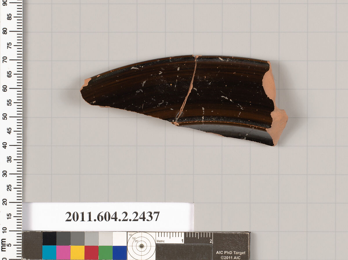 Terracotta rim fragment from a plate, Terracotta, Greek, Attic