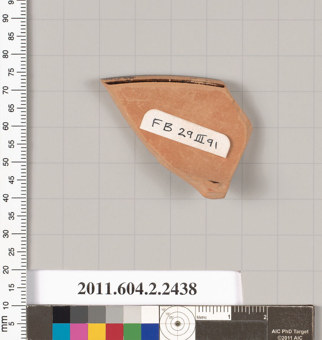 Terracotta rim fragment from a plate, Terracotta, Greek, Attic