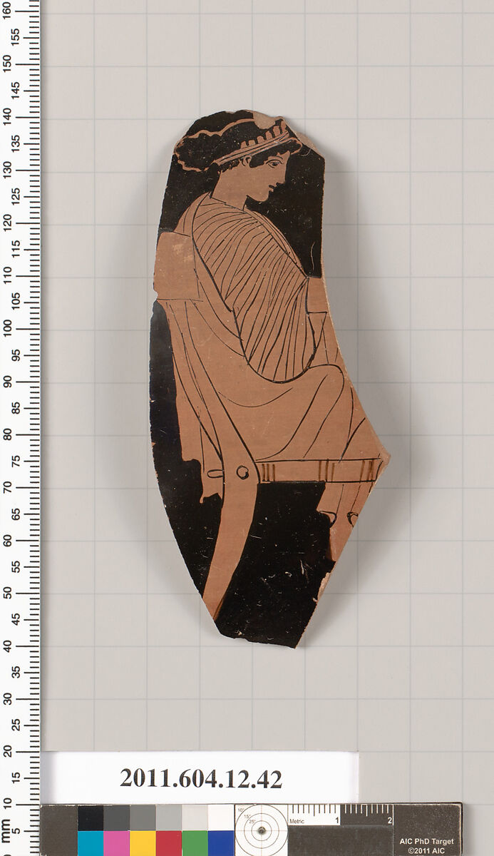 Terracotta fragment of a nestoris (two-handled jar)?, Attributed to the Pisticci Painter [DvB], Terracotta, Greek, South Italian, Lucanian 