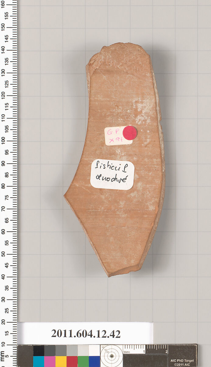 Terracotta fragment of a nestoris (two-handled jar)?, Attributed to the Pisticci Painter [DvB], Terracotta, Greek, South Italian, Lucanian