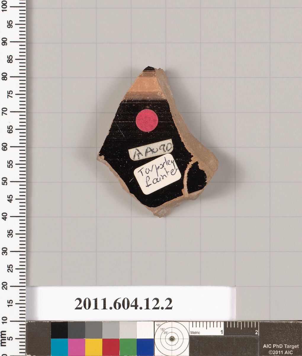 Terracotta fragment of a krater (deep bowl), Attributed to the Tarporley Painter [DvB], Terracotta, Greek, South Italian, Apulian