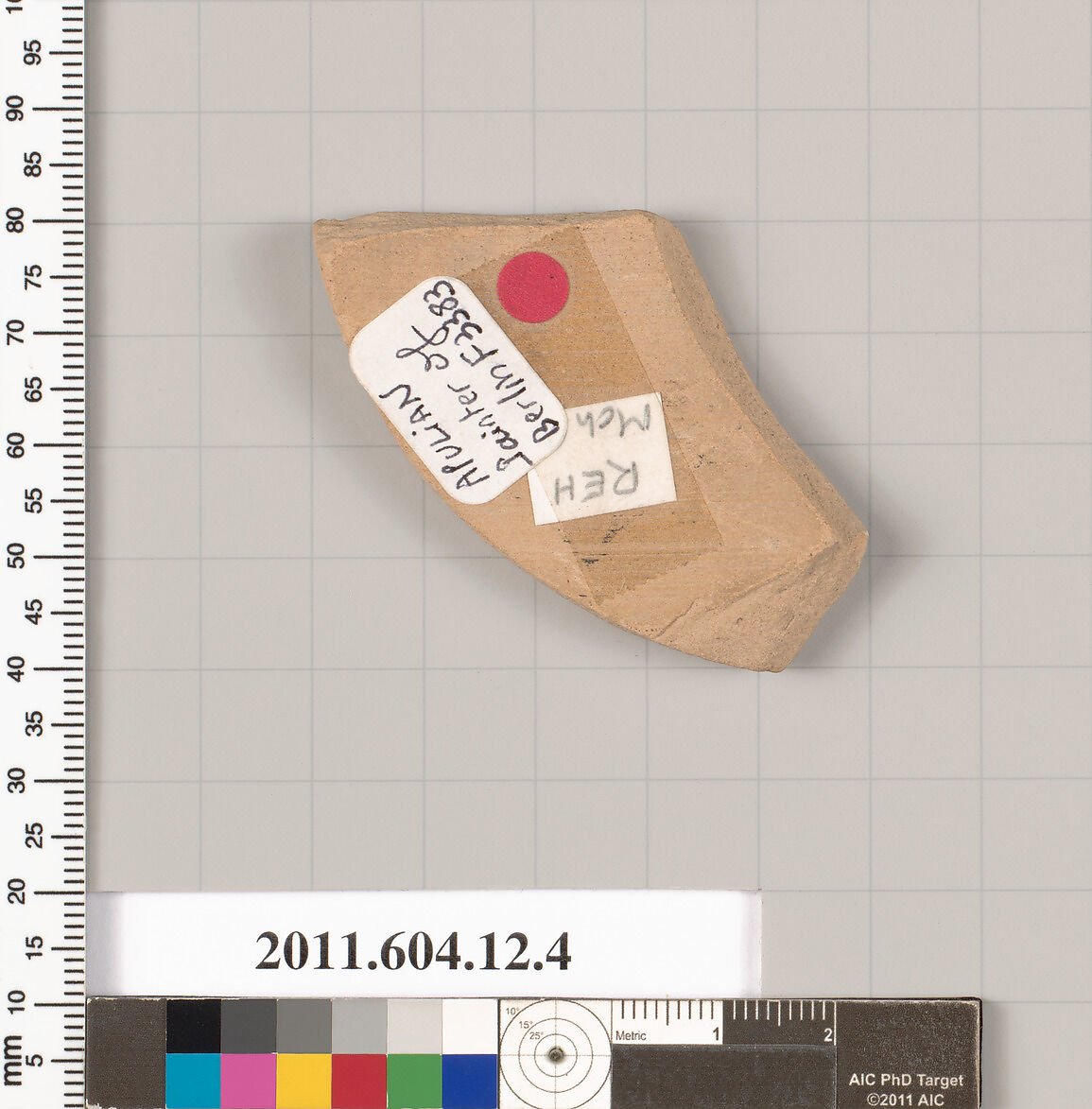 Terracotta fragment of a closed shape, Attributed to the Painter of Berlin F 3383 [DvB], Terracotta, Greek, South Italian, Apulian