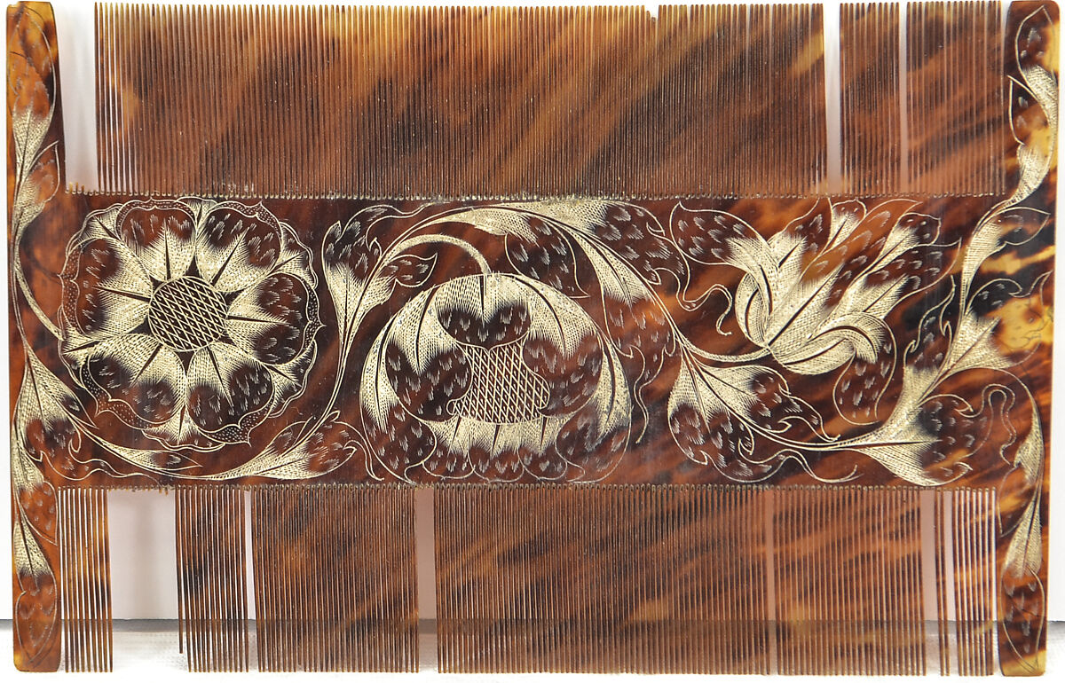 Comb case with two wig combs, Attributed to Paul Bennett (active ca. 1673–88) of Port Royal, Turtle shell, silver, Jamaican, Port Royal