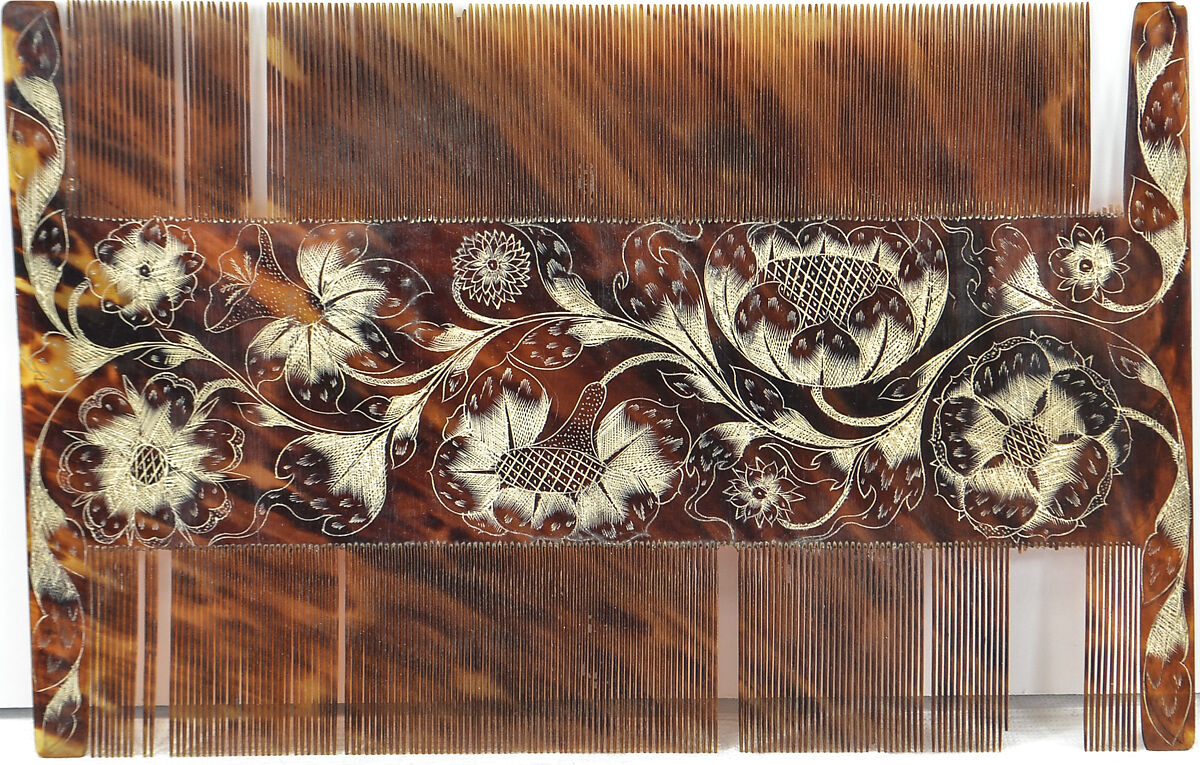 Comb case with two wig combs, Attributed to Paul Bennett (active ca. 1673–88) of Port Royal, Turtle shell, silver, Jamaican, Port Royal