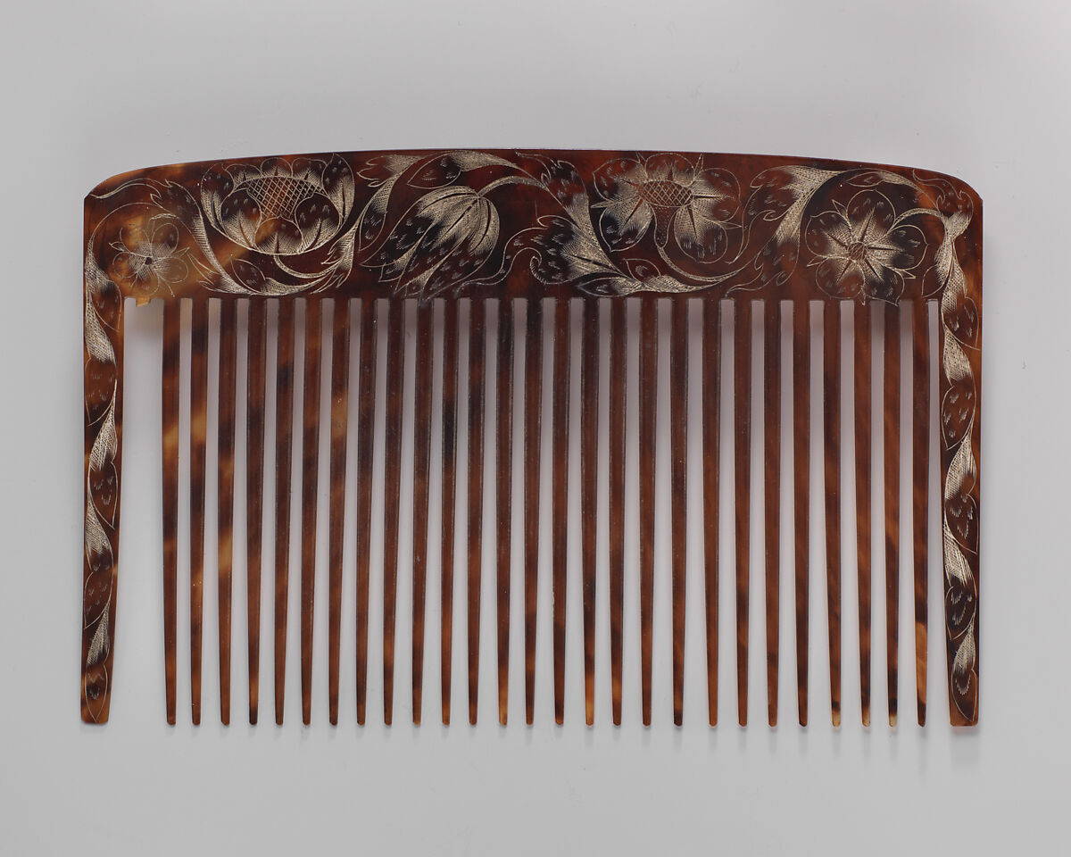 Comb case with two wig combs, Attributed to Paul Bennett (active ca. 1673–88) of Port Royal, Turtle shell, silver, Jamaican, Port Royal