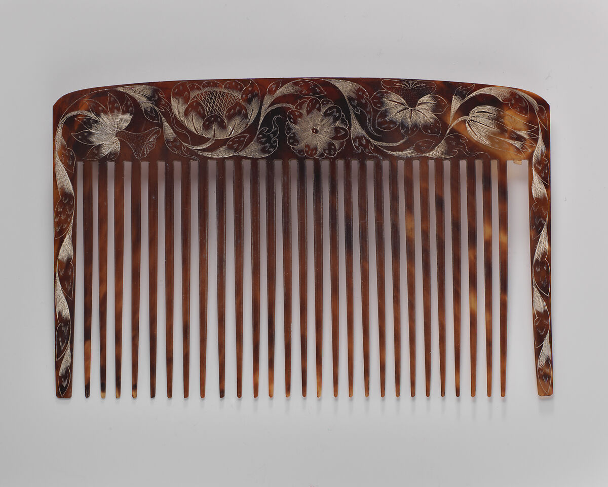 Comb case with two wig combs, Attributed to Paul Bennett (active ca. 1673–88) of Port Royal, Turtle shell, silver, Jamaican, Port Royal