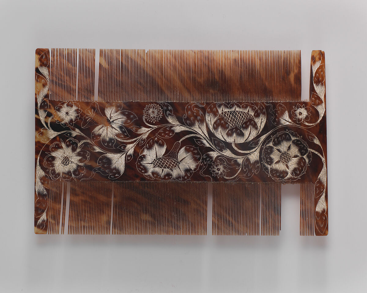 Comb case with two wig combs, Attributed to Paul Bennett (active ca. 1673–88) of Port Royal, Turtle shell, silver, Jamaican, Port Royal