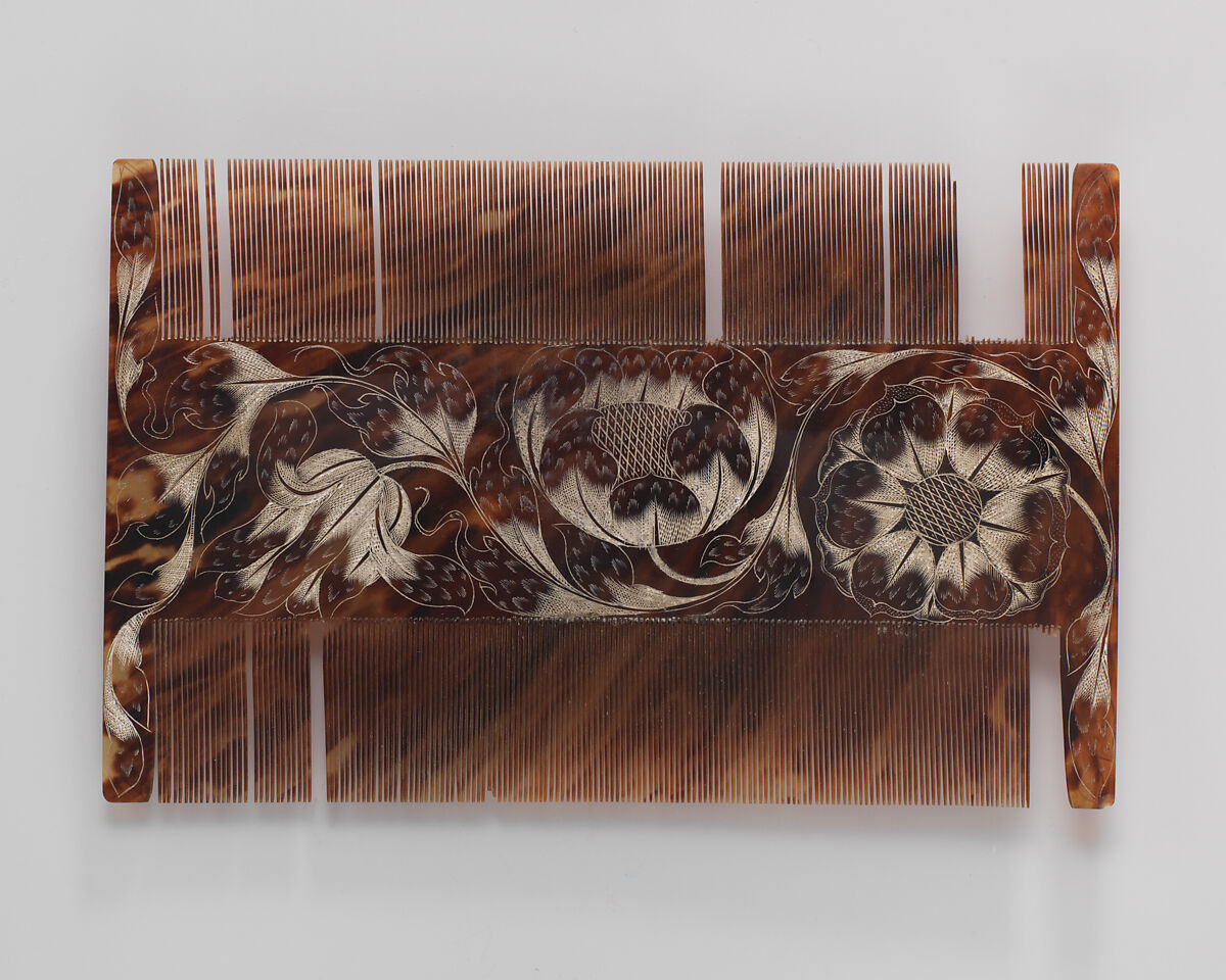 Comb case with two wig combs, Attributed to Paul Bennett (active ca. 1673–88) of Port Royal, Turtle shell, silver, Jamaican, Port Royal