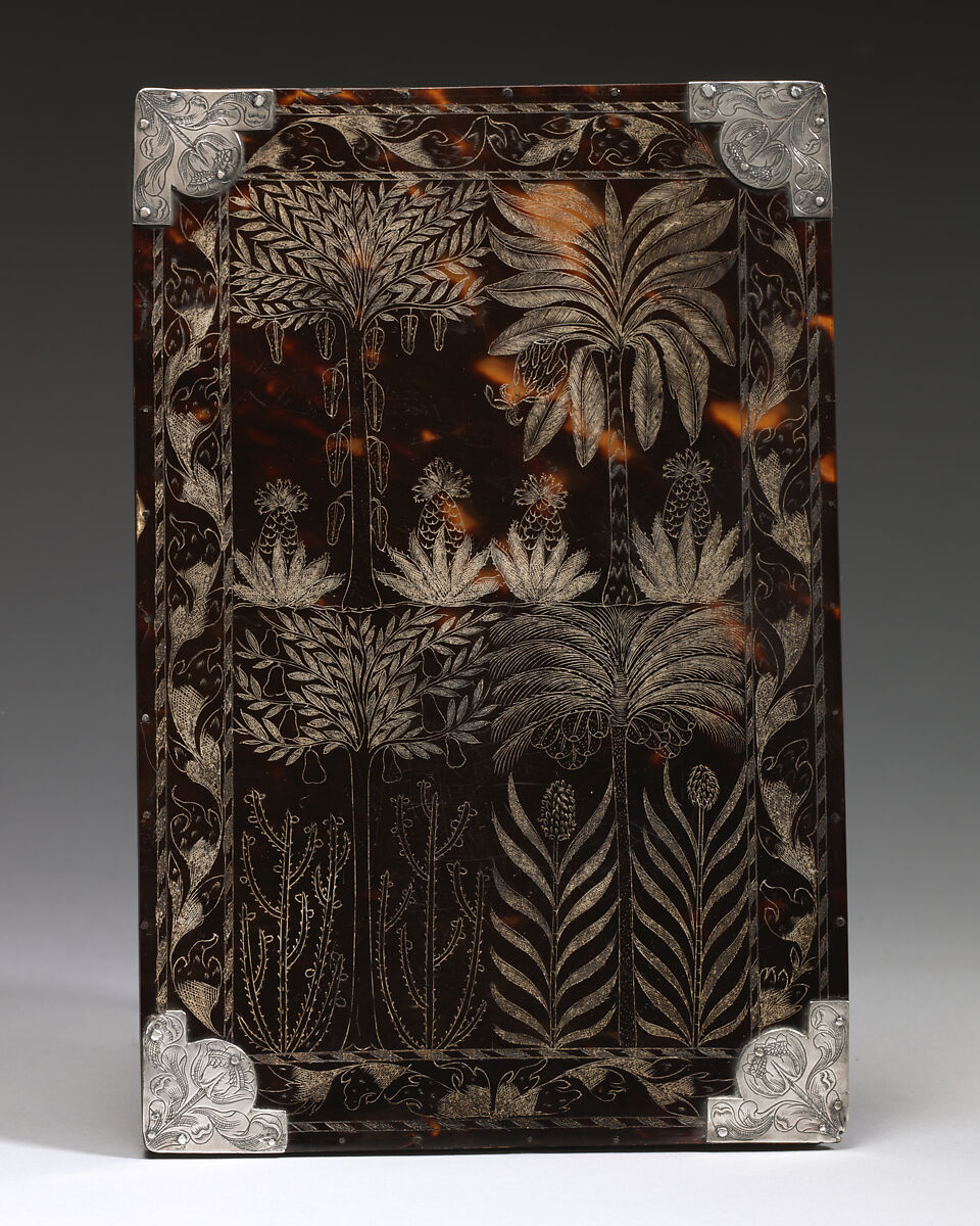 Comb case with two wig combs, Attributed to Paul Bennett (active ca. 1673–88) of Port Royal, Turtle shell, silver, Jamaican, Port Royal