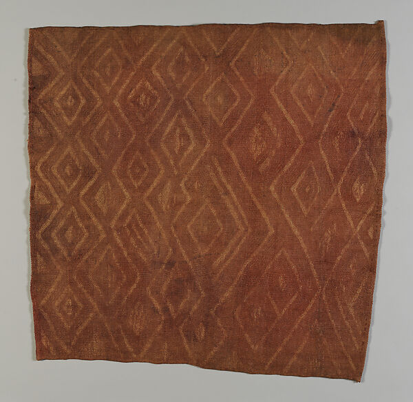 Man’s Prestige Cloth, Raffia palm fiber, cut-pile embroidery, undyed fiber, natural dyes, commercial “typewriter” purple, Kuba peoples, Shoowa group