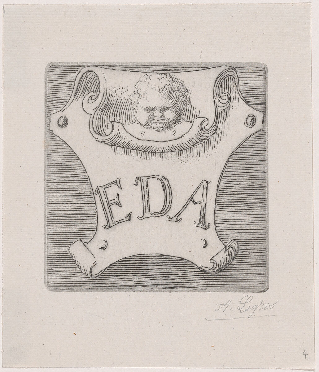 Counterproof of an impression from a name plate for Edward D. Adams, Alphonse Legros (French, Dijon 1837–1911 Watford, Hertfordshire), Counterproof of an etching 