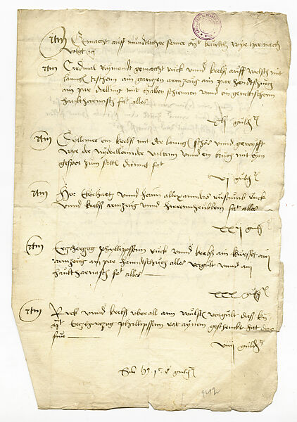 Invoice from Conrad Seusenhofer for Armor Made at the Orders of Maximilian I, Konrad Seusenhofer (Austrian, Innsbruck, died 1517), Ink on paper, Austrian, Innsbruck 