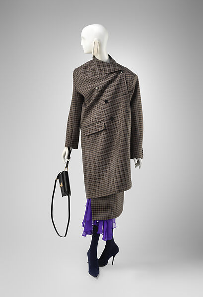 Ensemble, House of Balenciaga (French, founded 1937), (a) silk; (b) wool, cupro, synthetic; (c, d) synthetic, leather; (e) metal, glass; (f) plastic, glass, metal; (g, h) leather, metal, French 