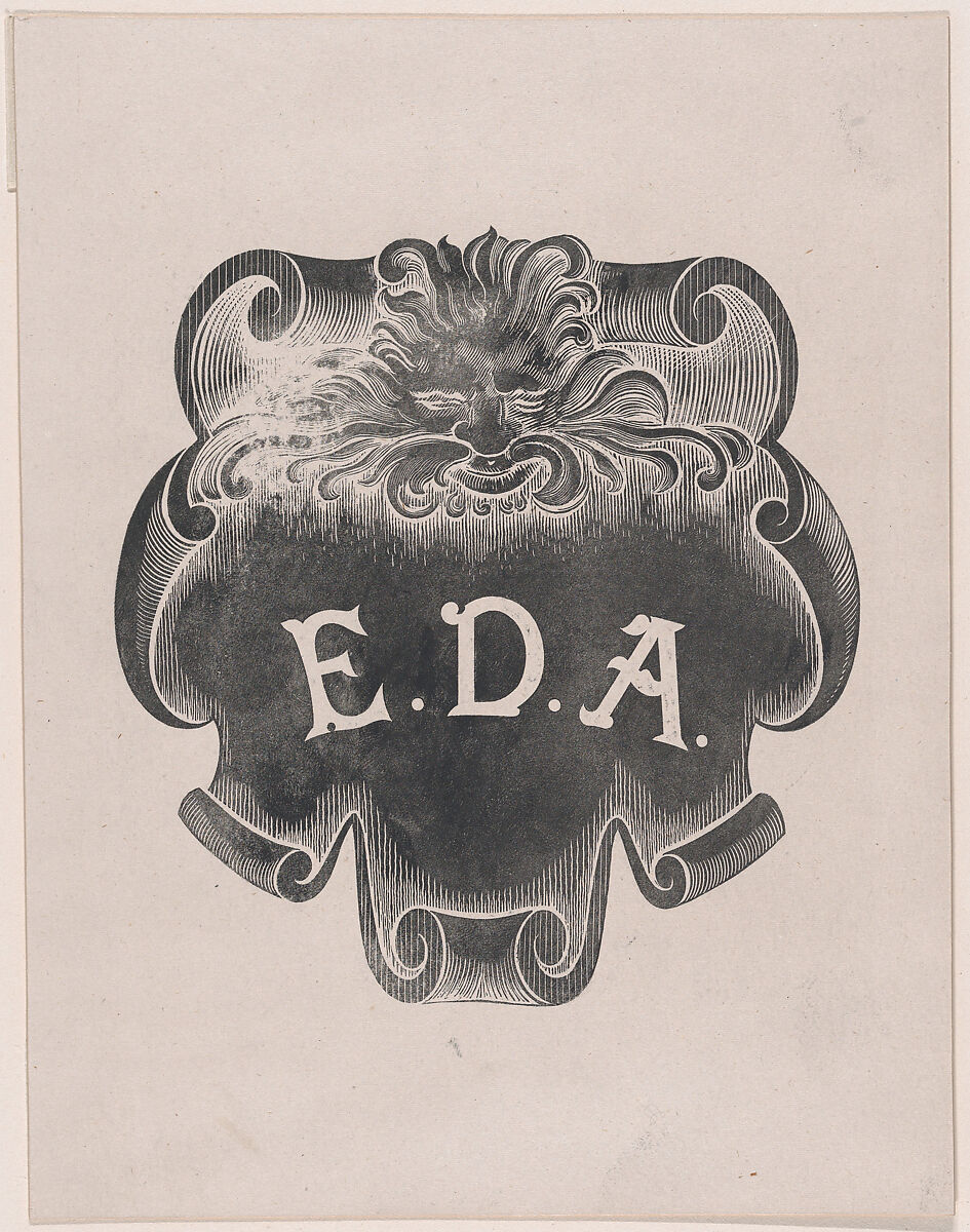 Counterproof of an impression from a name plate for Edward D. Adams, Alphonse Legros (French, Dijon 1837–1911 Watford, Hertfordshire), Wood engraving 