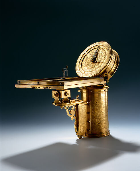 Odometer, Christopher Trechsler (ca. 1550–ca. 1624, married 1571), Brass (gilded, engraved, chased, etched), steel, German, Dresden 