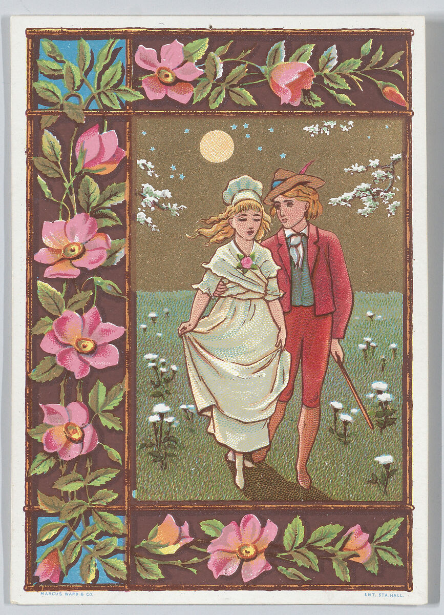 Valentine, Kate Greenaway (British, London 1846–1901 London), White card, chromolithography, gold lithography 