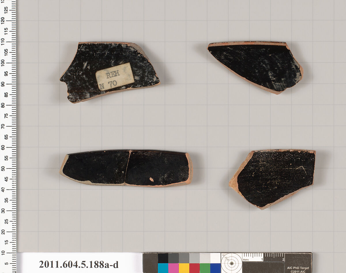 Terracotta rim fragments of kylikes (drinking cups), Terracotta, Greek, Attic