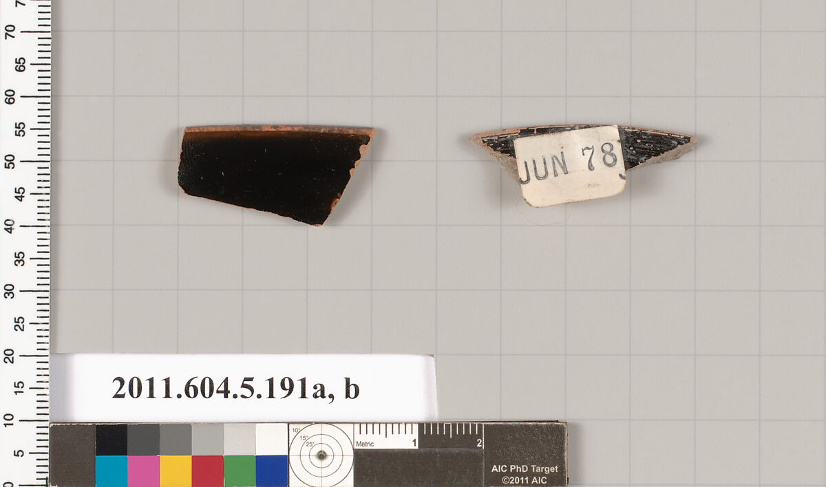 Terracotta rim fragments of kylikes (drinking cups), Terracotta, Greek, Attic 