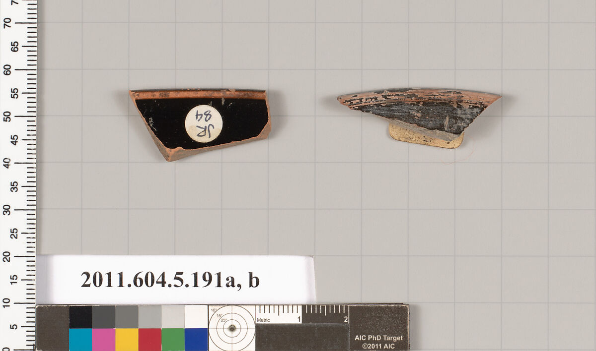 Terracotta rim fragments of kylikes (drinking cups), Terracotta, Greek, Attic