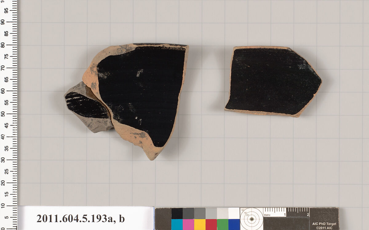 Terracotta rim fragments of kylikes (drinking cups), Terracotta, Greek, Attic