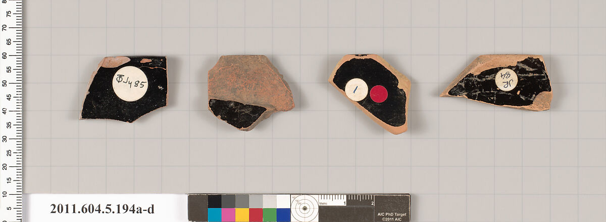 Terracotta rim fragments of kylikes (drinking cups), Terracotta, Greek, Attic