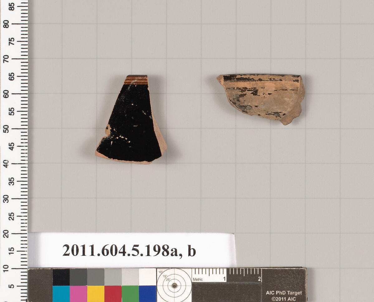 Terracotta fragments of kylikes (drinking cups), Terracotta, Greek, Attic
