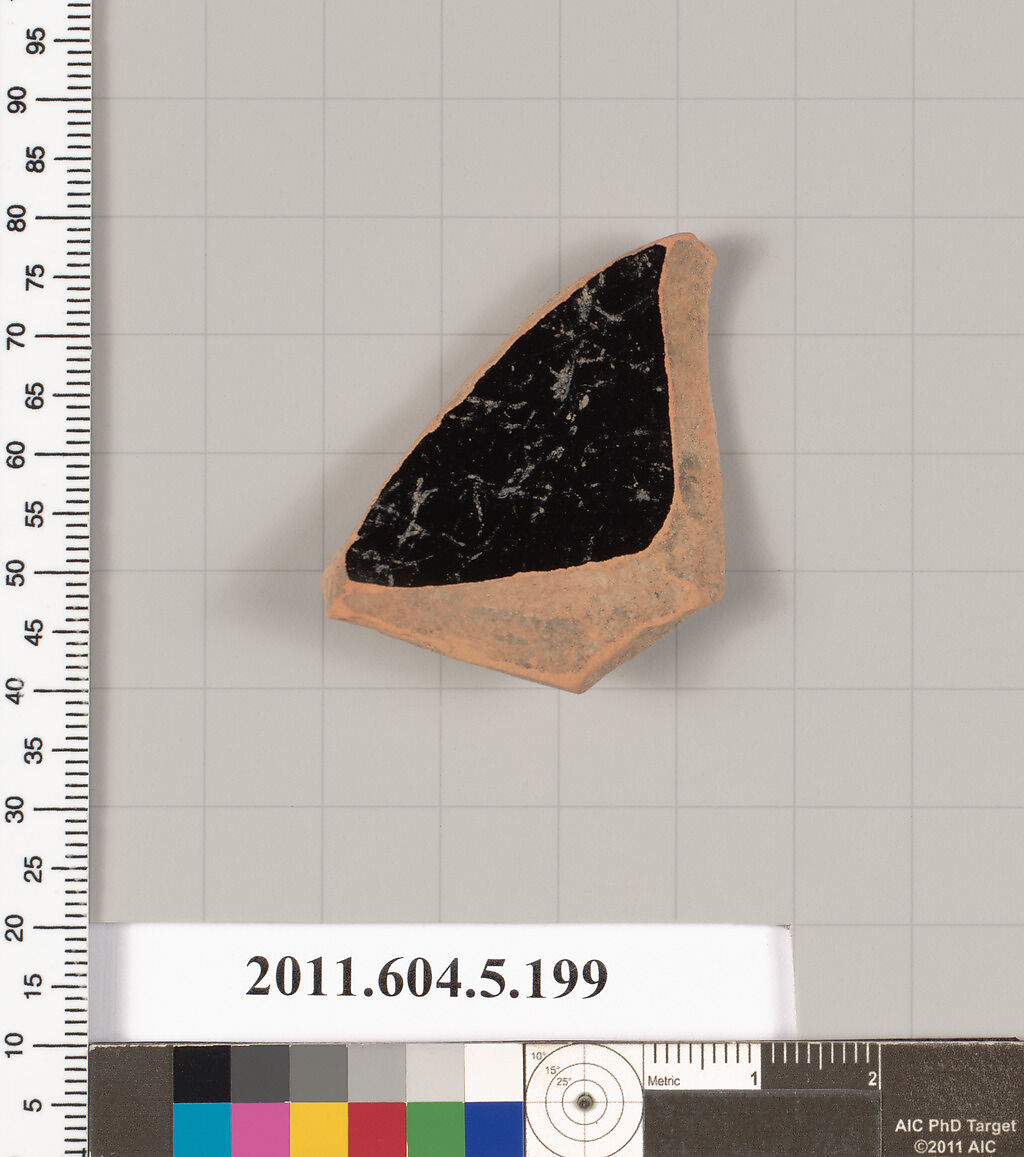 Terracotta fragment of a kylix (drinking cup), Terracotta, Greek, Attic