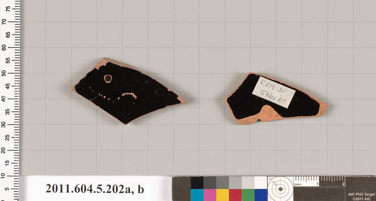 Terracotta fragments of kylikes (drinking cups), Terracotta, Greek, Attic