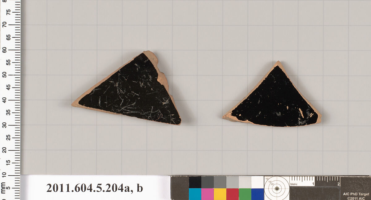 Terracotta fragments of kylikes (drinking cups), Terracotta, Greek, Attic