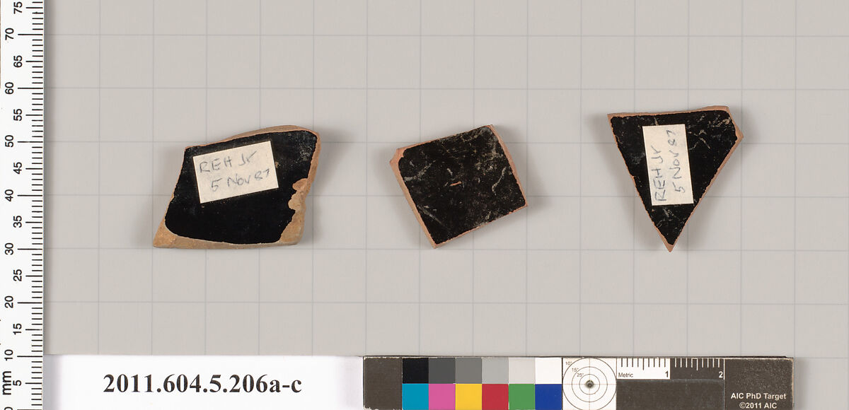 Terracotta fragments of kylikes (drinking cups), Terracotta, Greek, Attic