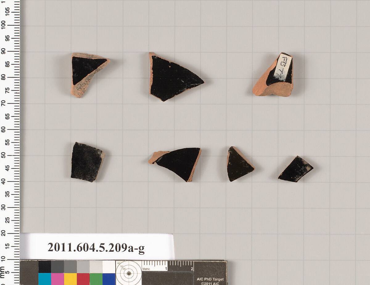 Terracotta fragments of kylikes (drinking cups), Terracotta, Greek, Attic